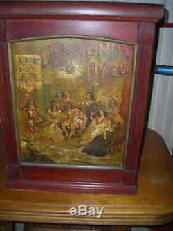 Antique Diamond Dye Cabinet with Original Advertising Tin Lithograph early 1900, s