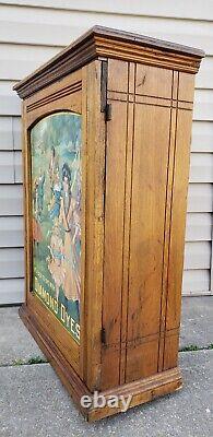 Antique Diamond Dyes General Store Display Oak Wood Cabinet Tin Sign Advertising