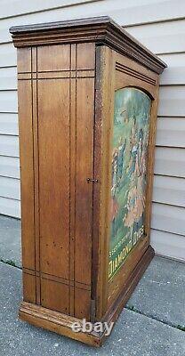 Antique Diamond Dyes General Store Display Oak Wood Cabinet Tin Sign Advertising