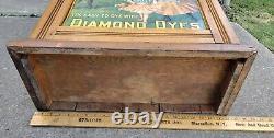 Antique Diamond Dyes General Store Display Oak Wood Cabinet Tin Sign Advertising