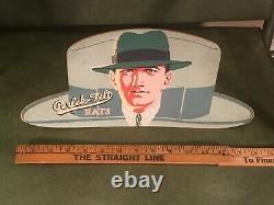 Antique Die Cut Hat Store Display Sign Art Deco Vintage Great Graphic Clothing
