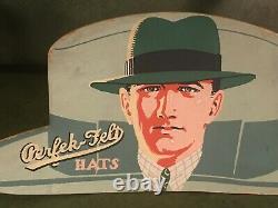 Antique Die Cut Hat Store Display Sign Art Deco Vintage Great Graphic Clothing