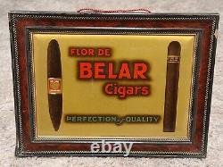 Antique FLOR DE BELAR CIGARS Tin Litho Store Advertising Counter Display Sign
