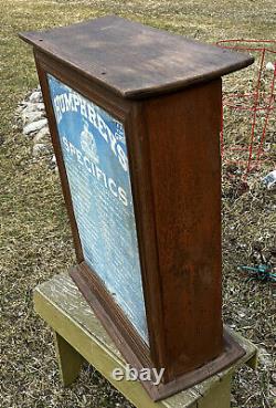 Antique Humphreys Specifics General Store Medical Display Wood Cabinet & Sign