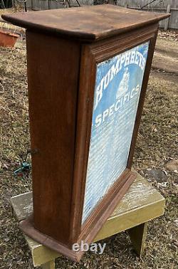 Antique Humphreys Specifics General Store Medical Display Wood Cabinet & Sign