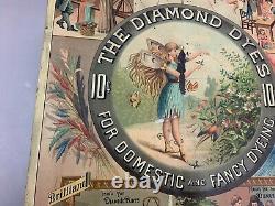 Antique Original 1880s Diamond Dyes FAIRY Tin Litho Display Cabinet Insert Sign