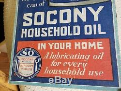 Antique SOCONY Household Oil Cardboard Sign & Tin Free Ship! 1930
