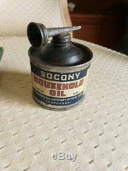 Antique SOCONY Household Oil Cardboard Sign & Tin Free Ship! 1930