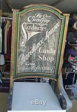 Antique Sidewalk Advertising Sign Sandwiches Candy Providence Square 2 Sided