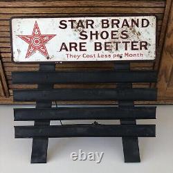 Antique Star Brand Shoes Metal General Store Counter Advertising Display Sign