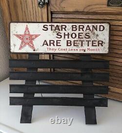 Antique Star Brand Shoes Metal General Store Counter Advertising Display Sign