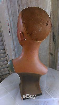 Antique, art-deco mannequin, flapper girl, mannequin head, bust, glass eyes, signed