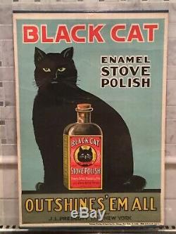 Authentic Black Cat Enamel Stove Polish Antique Advertising Sign