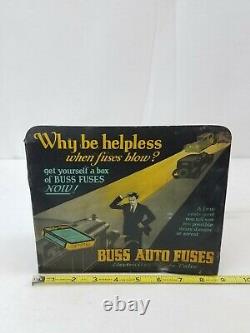 BUSS Auto Fuses Display litho tin Sign countertop Original 8.5 1930's neat