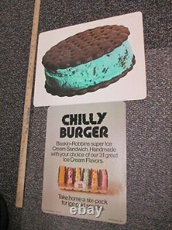 Baskin Robbins ice cream sandwich CHILLY BURGER 1971 store display sign 6 pack