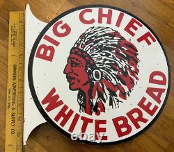 Big Chief White Bread Indian Tin Flange Wall Sign General Store Advertising