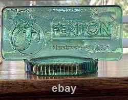 CARNIVAL GLASS FENTON Aqua Green Dealer Store Display Logo Sign With Rainbow