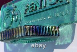 CARNIVAL GLASS FENTON Aqua Green Dealer Store Display Logo Sign With Rainbow