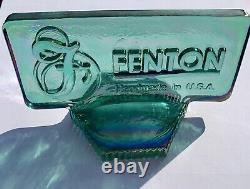 CARNIVAL GLASS FENTON Aqua Green Dealer Store Display Logo Sign With Rainbow