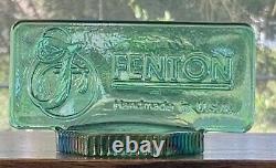 CARNIVAL GLASS FENTON Aqua Green Dealer Store Display Logo Sign With Rainbow