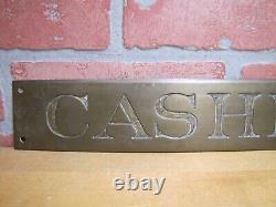 CASHIER Original Old Brass Impressed Lettering Bevel Edge Store Display Ad Sign