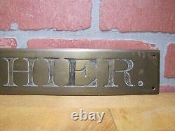 CASHIER Original Old Brass Impressed Lettering Bevel Edge Store Display Ad Sign