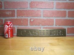 CASHIER Original Old Brass Impressed Lettering Bevel Edge Store Display Ad Sign