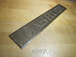 CASHIER Original Old Brass Impressed Lettering Bevel Edge Store Display Ad Sign