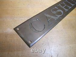 CASHIER Original Old Brass Impressed Lettering Bevel Edge Store Display Ad Sign