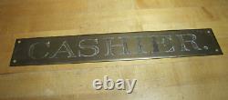 CASHIER Original Old Brass Impressed Lettering Bevel Edge Store Display Ad Sign