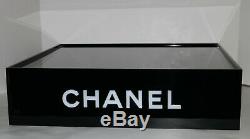 CHANEL black lucite store display sign stand tray box