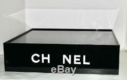 CHANEL black lucite store display sign stand tray box