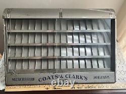 Coats & Clark Spool Thread Metal Cabinet Store Counter Display Glass Doors