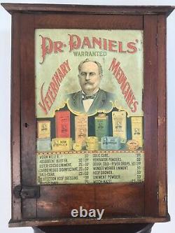 Dr. Daniels Veterinary Medicine Advertising Oak Tin Store Display Cabinet C 1910