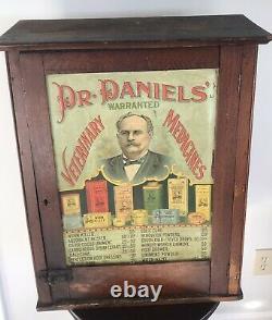 Dr. Daniels Veterinary Medicine Advertising Oak Tin Store Display Cabinet C 1910