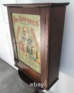 Dr. Daniels Veterinary Medicine Advertising Oak Tin Store Display Cabinet C 1910