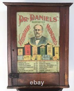 Dr. Daniels Veterinary Medicine Advertising Oak Tin Store Display Cabinet C 1910