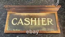 Early 1900's Brass, Glass, Electric Lighted CASHIER Sign