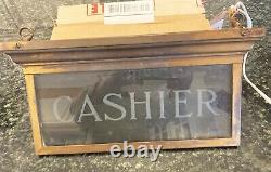 Early 1900's Brass, Glass, Electric Lighted CASHIER Sign