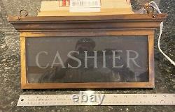 Early 1900's Brass, Glass, Electric Lighted CASHIER Sign