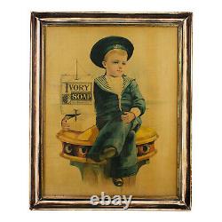 Early 1900s Ivory Soap Sailor Boy Framed Cardboard Advertisement Display