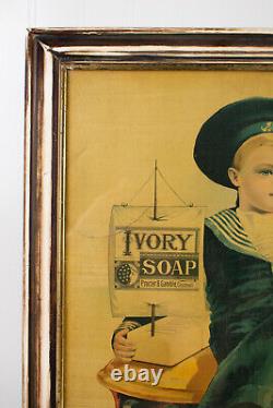 Early 1900s Ivory Soap Sailor Boy Framed Cardboard Advertisement Display