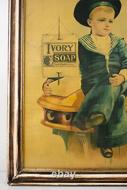 Early 1900s Ivory Soap Sailor Boy Framed Cardboard Advertisement Display