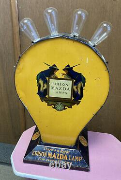 Early Edison Mazda Ge Lamp Store Display Maxfield Parrish Art Light Bulb Sign