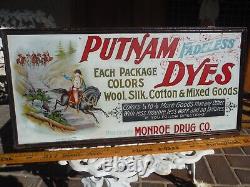 Early Putnam Dyes Monroe Drug Co Quincy IL Hinged Lidded Box Store Display Signs