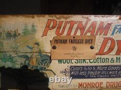 Early Putnam Dyes Monroe Drug Co Quincy IL Hinged Lidded Box Store Display Signs