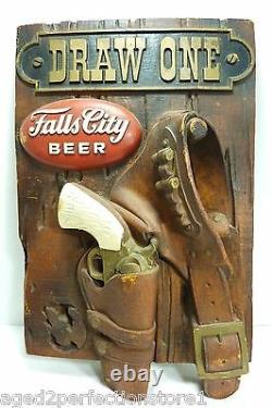 FALLS CITY BEER Vintage Store Display Advertising Sign Pistol Holster DRAW ONE
