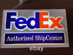 FedEx Authorized Ship Center Lighted Display Sign 28x17x4 Purple Orange White