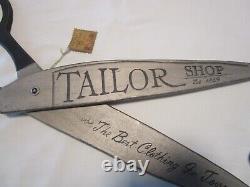 Giant Wooden Tailor Shop Sign Scissors wall art Display décor signed 28.75l