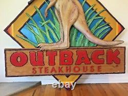HUGE 4 FOOT Vintage Outback Steakhouse Advertisement Rare Wood Store Front Sign